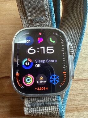 Apple Watch Ultra with Gray Case and Teal-Trim Nylon Band